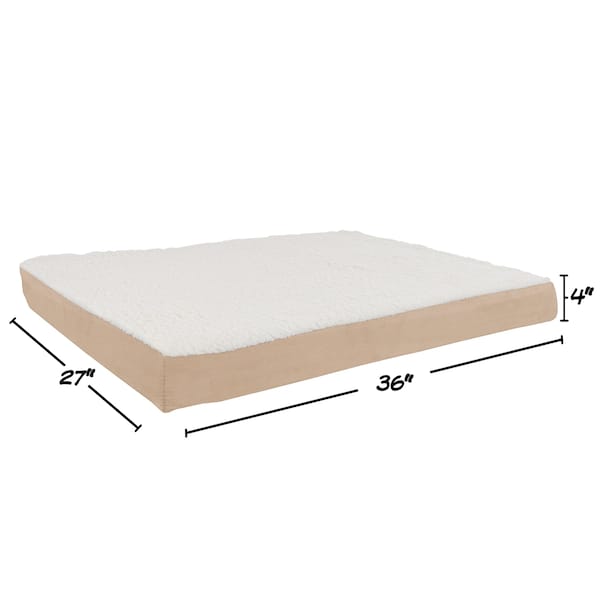 Pet Adobe Memory Orthopedic Foam Dog Bed- Sherpa Top And Removable Cover- 36x27x4, Tan